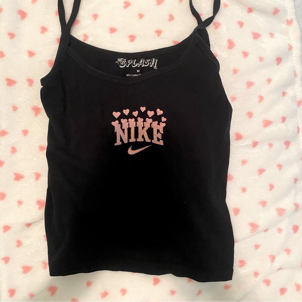 Splash Nike embroidered black and pink cropped tank top size medium